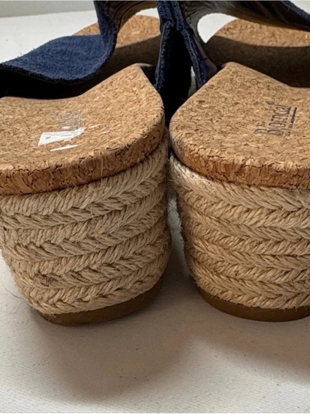 Bjorndal Navy Suede Slip On w/ Cork Wedge Espadrille Sandals EUC